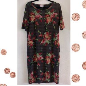 Lularoe Floral & Stripes Gray Julia Dress XL